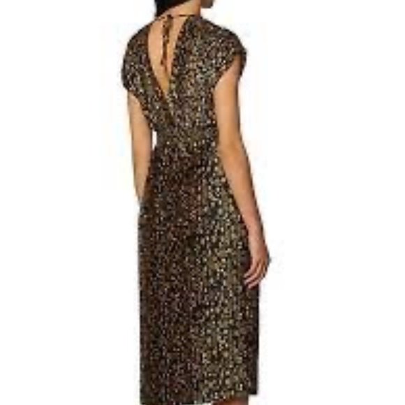 NWT Sandro Vienne Pleated Printed Satin-twill Midi Dress In Black (Size 34) - Picture 4 of 5